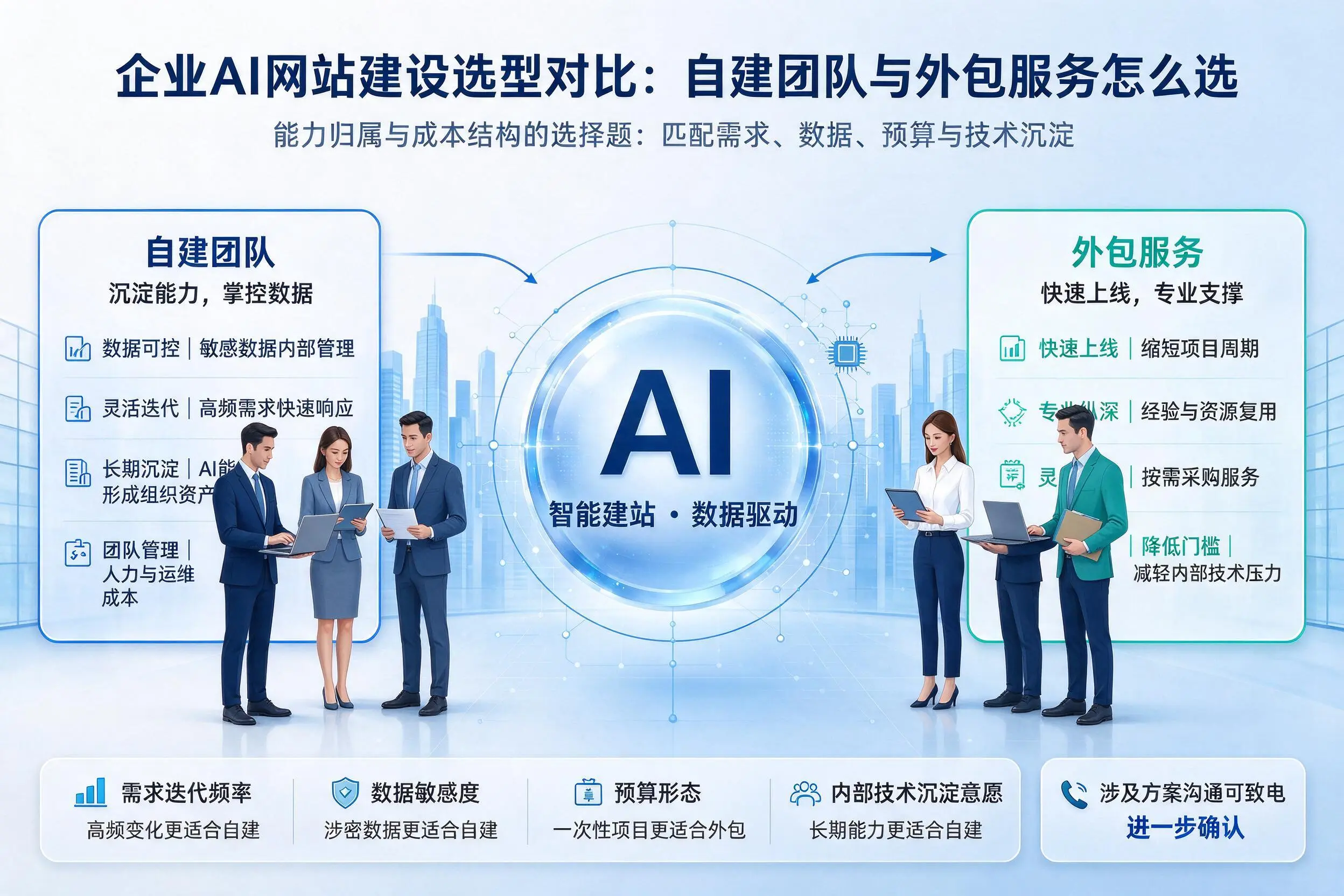 丽江企业AI网站建设选型对比：自建团队与外包服务怎么选